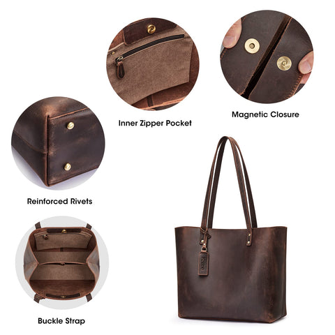 Kattee Genuine Leather Totes for Women Shoulder Bag Top Handle Satchel Purse Set 3pcs 3-in-1 Kattee