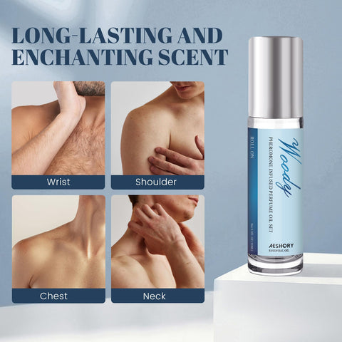 Aeshory Pheromone Perfume for Men - 2 Pcs Roll-On Pheromone Cologne, Long-Lasting Scents Attraction Pheromone Infused Essential Oil Perfume for Men