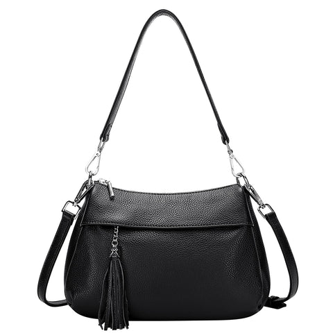 Over Earth Genuine Leather Handbags for Women Crossbody Purse Ladies Small Hobo Shoulder Bag(O111-2E Black) Over Earth