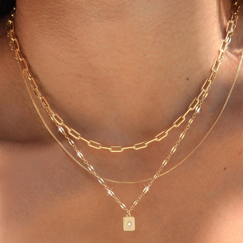 YEEZII 14K Gold Plated Layered Necklaces for Women Trendy, Dainty Choker Paperclip Box Chain Necklace, Stackable Women's Pendant Necklaces Jewelry Set