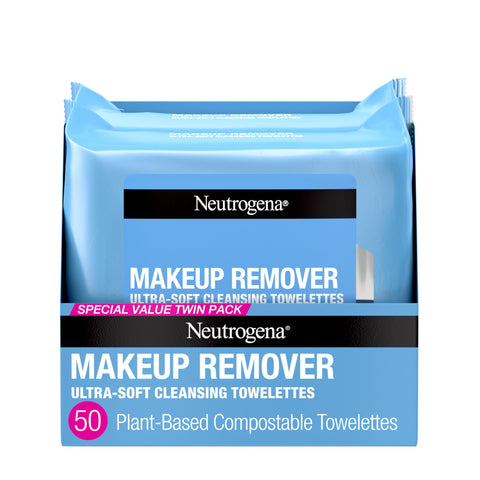 Neutrogena Makeup Remover Wipes, Daily Facial Cleanser Towelettes, Gently Cleanse and Remove Oil & Makeup, Alcohol-Free Makeup Wipes, 2 x 25 ct Neutrogena