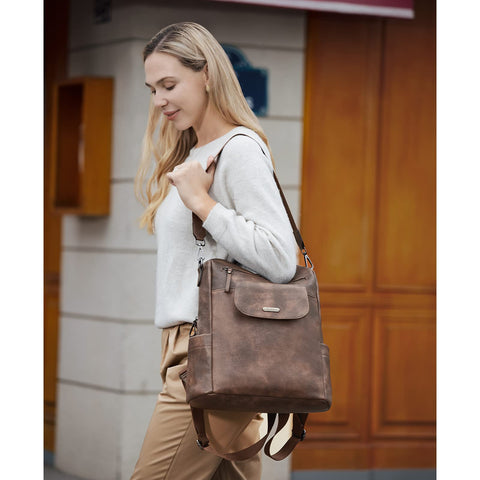 CLUCI Leather Backpack for Women, Large Fashion Convertible Anti-theft, Travel Backpack Purses CLUCI