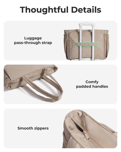 BAGSMART Tote Bag for Women, 22L Puffer Gym Bag for 40oz Tumbler, Work Tote Handbag for Travel Yoga College, Black