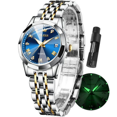 OLEVS Watches Women with Date Silver Stainless Steel Luxury Ladies Watches with Small Writs Diamond Watches for Women Waterproof Elegant Dress Quartz Analog Women's Wrist Watches Reloj de Mujer, Two OLEVS