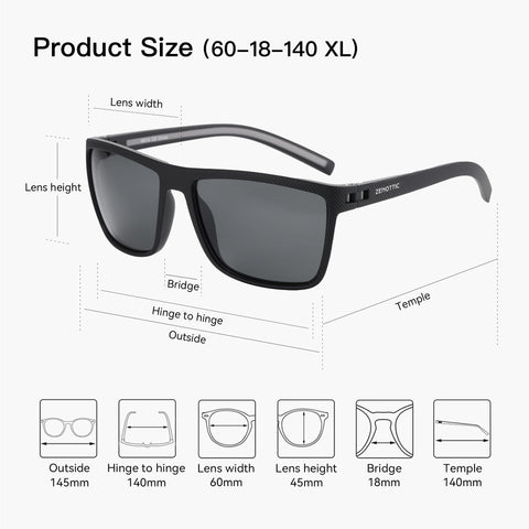 ZENOTTIC Polarized Sunglasses for Men Lightweight TR90 Frame UV400 Protection Square Sun Glasses