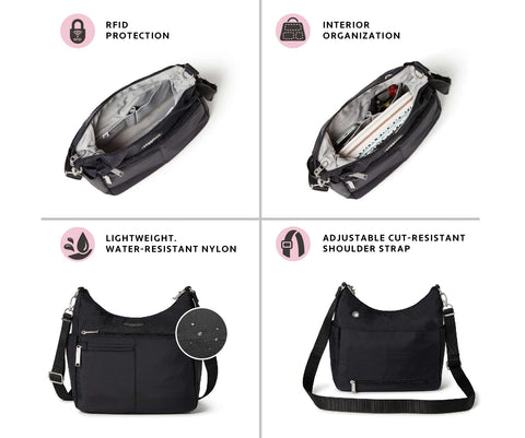 Baggallini Womens Securtex® Anti-theft Free Time Crossbody Bag Cross Body, Black Baggallini