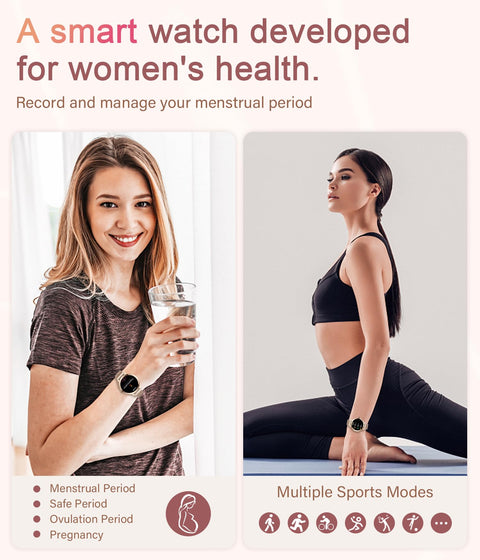 niolina Smart Watches for Women, 1.106" AMOLED Small Screen Smartwatch Answer/Make Call for Android iOS Phones, IP68 Waterproof Fitness Activity Tracker with 100+ Sports, Heat Rate, SpO2, Rose Gold niolina