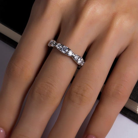 Raivari Moissanite Eternity Wedding Band for Women 18K White Gold Plating 925 Lab Diamond Ring Gifts for Her GRA Certified 2.7 Carat 5 Raivari