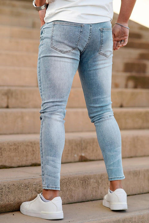 GINGTTO Mens Skinny Jeans Stretch Flex Waist Cotton Denim Pants (Light Blue Retro,32)