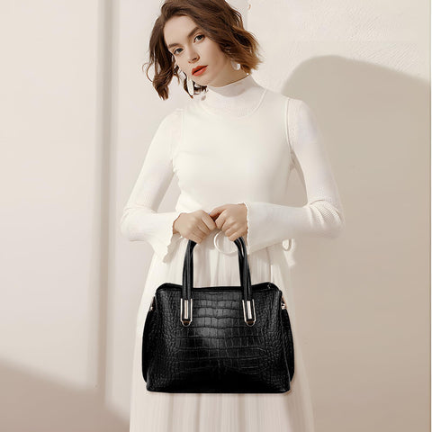 OGOLOUG Top Handle Bags Leather Tote leather Purse with Adjustable Shoulder Strap Crocodile Tote Bag for Women Women's Shoulder Crossbody Handbags (black) OGOLOUG