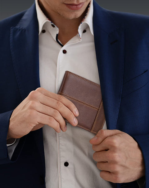 Swallowmall Mens Wallet RFID Blocking Leather Wallets for Men Bifold Wallet with 1 ID Window 15 Card Slots Zip Coin Pocket Swallowmall