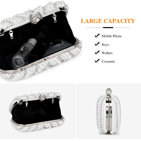 Tanpell Pearl Clutch Women's Beaded Purse Formal Evening Bags Wedding Bridal Evening Clutch Bag (Silver) Tanpell