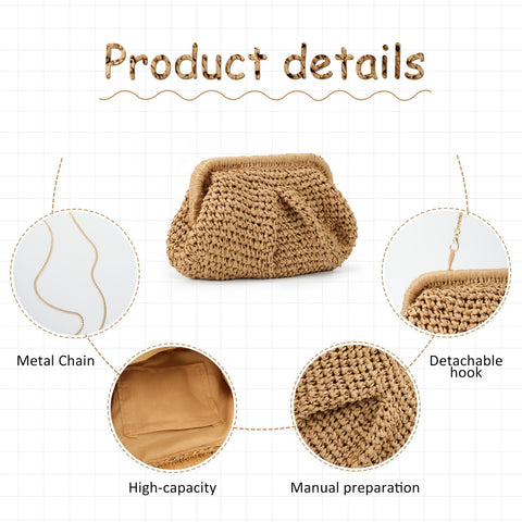 Emprier Straw Clutch Purse for Women Cloud Dumpling Pouch Straw Crossbody Shoulder Handbag Summer Beach Woven Bag Emprier