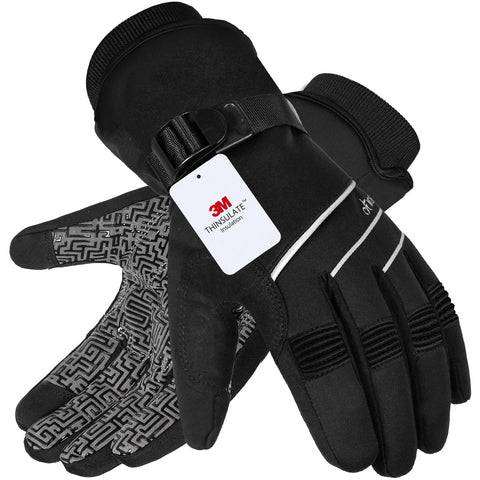 MOREOK Waterproof & Windproof -30°F Winter Gloves for Men/Women, 3M Thinsulate Thermal Gloves Touch Screen Warm Gloves for Skiing,Cycling,Motorcycle,Running-Black-L MOREOK