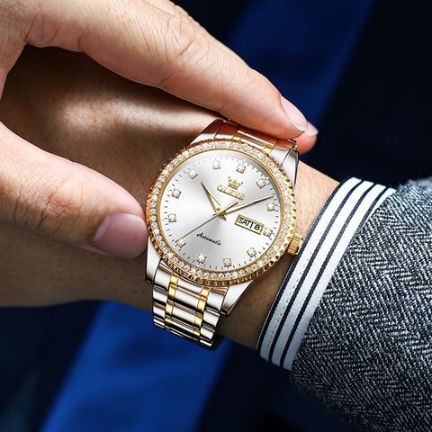 OLEVS Mens Automatic Watch Diamond Luxury Mechanical Self Winding Business Dress Wrist Watch Waterproof Luminous OLEVS