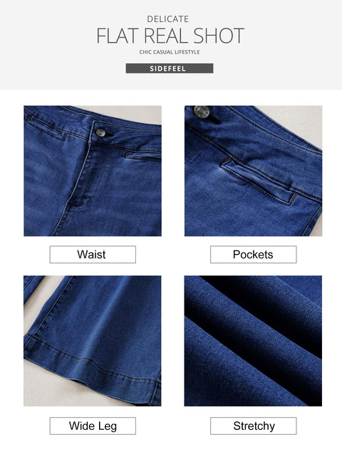 Sidefeel Women's High Waist Jeans Casual Loose Bootcut Jeans Bell Bottom Jeans with Pockets Bluing Size 14