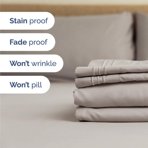 King Size 4 Piece Sheet Set - Comfy Breathable & Cooling Bed Sheets Set - Hotel Luxury Bedding for Women, Men, Kids, Teens, Boys & Girls - Deep Pockets, Soft and Wrinkle Free - Oeko-Tex - Light Grey CGK Unlimited