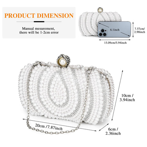 Tanpell Pearl Clutch Women's Beaded Purse Formal Evening Bags Wedding Bridal Evening Clutch Bag (Silver) Tanpell