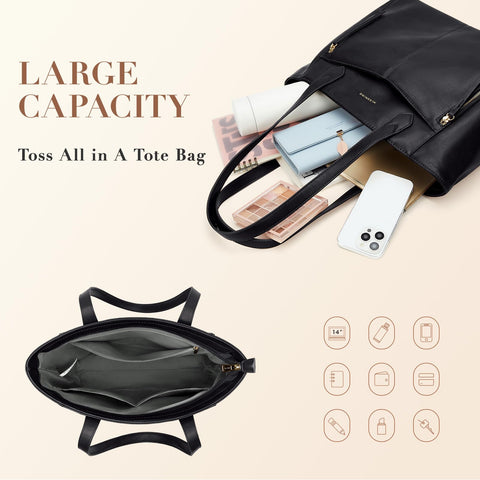 Missnine Tote Bag for Women with Zipper, Leather Purse and Handbags, Ladies Top-handle Shoulder Bags for Work, Casual, Travel, Black Missnine