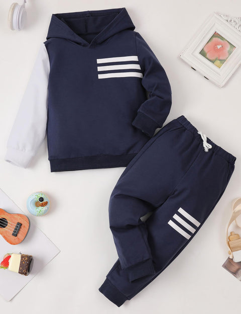 Hevemexy Toddler Boy Clothes Long Sleeve Hoodie Sweatsuits Tops and Pants 2Pcs Fall Winter 2T Boys Clothes Navy Blue