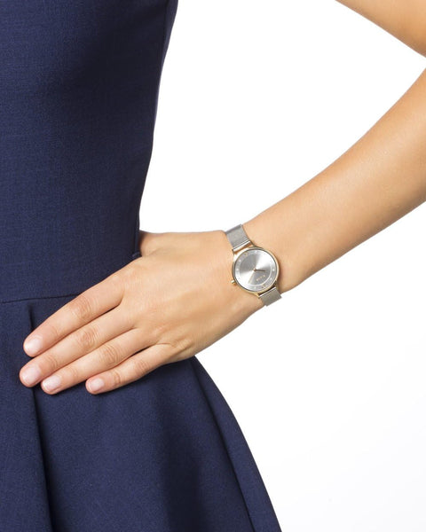 Skagen Women's Anita Lille Three-Hand Silver and Gold Two-Tone Stainless Steel Mesh Band Watch (Model: SKW2340) Skagen