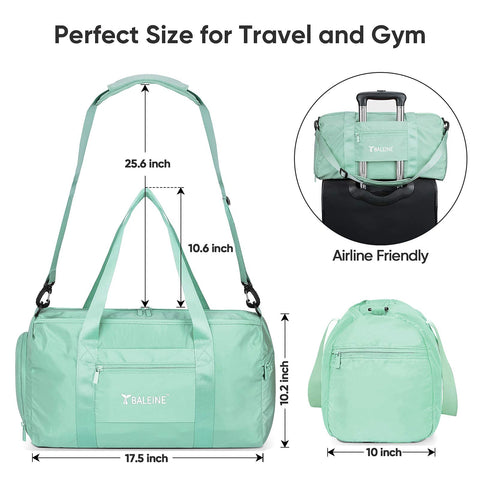 BALEINE Gym Bag for Women and Men, Small Duffel Bag for Sports, Gyms and Weekend Getaway, Waterproof Dufflebag with Shoe and Wet Clothes Compartments, Lightweight Carryon Gymbag (Green) BALEINE
