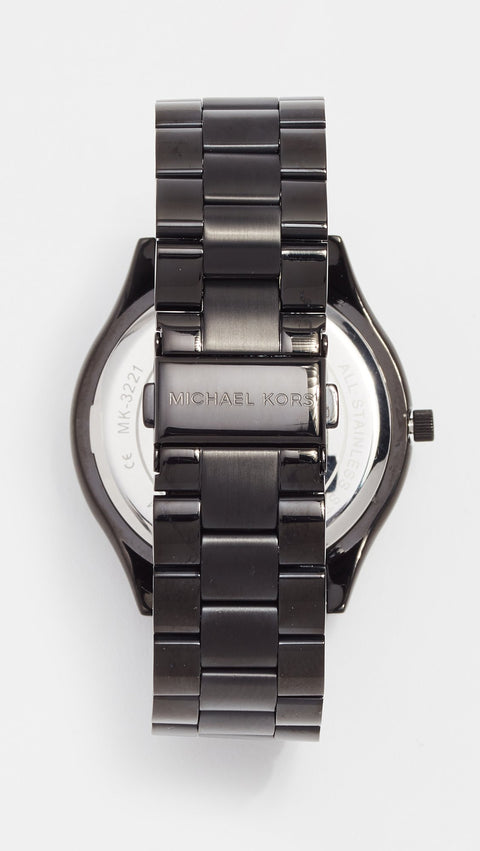 Michael Kors Slim Runway Three-Hand Black Stainless Steel Women's Watch (Model: MK3221) Michael Kors
