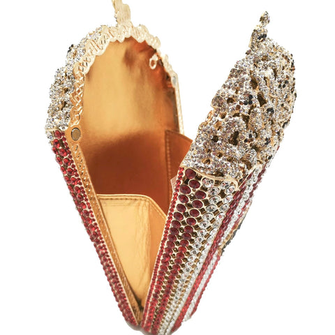 DJBM Luxury Women Popcorn Rhinestone Clutch Evening Bag Crystal Clutch Purses Diamond Clutch for Women Evening Party, Red DJBM