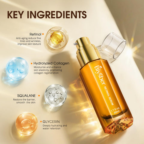 BIYSBER Retinol Collagen Serum for Face: Anti Aging & Anti Wrinkle Repair Serum with Boost Hydration Formula - Day/Night Facial Firming Neck Plump Skin Care for Women/Men(1.70 Fl Oz)