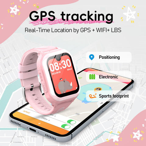 Wonlex 4G GPS Smartwatch for Kids, 1.78" AMOLED Touchscreen Phone Watch with SIM Card, Video Calls, Voice Chat, SOS, Camera, Music, Pedometer, Game, Birthday Gift for Girls Boys Ages 8-15(Pink)