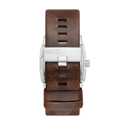 Diesel Men's 36mm Cliffhanger Quartz Stainless Steel and Leather Three-Hand Watch, Color: Silver, Brown (Model: DZ1998) Diesel