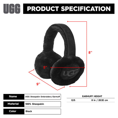 UGG Women's Water Resistant Sheepskin Earmuffs with Embroidered Logo, Black, One Size UGG
