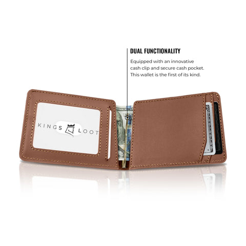 Kings Loot Wallet - Minimalist Wallet for Men with Cash Pocket & Card Pull Strap - Holds 1-15 cards, Slim and Stylish- Premium Tuscan Leather Men's Wallet with RFID protection, Bourbon Kings Loot