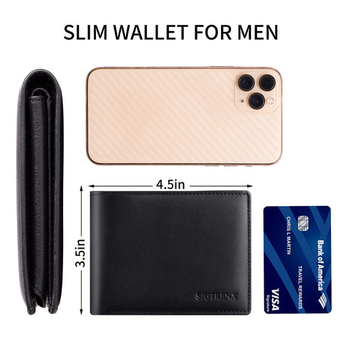 Sigtrenx Leather Wallets for Men, Genuine Leather Mens Wallets Bifold, Rfid Blocking Mens Wallet with 2 ID Windows (Black) Sigtrenx
