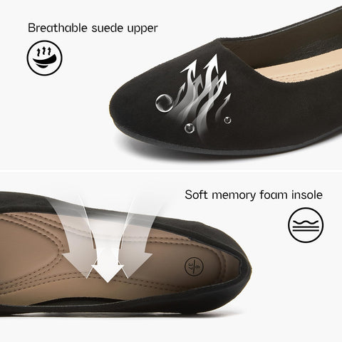 Shupua Flats for Women Round Toe Flat Shoes Dressy Black Ballet Flats Comfortable Womens Dress Shoes Ballerina Flats for Work(Black.us8)