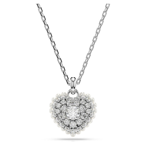 Swarovski Idyllia Pendant Necklace, Heart Pendant with Clear Round-Cut Stone and Clear Round Crystals in a Rhodium-Finished Setting, Part of the Idyllia Collection