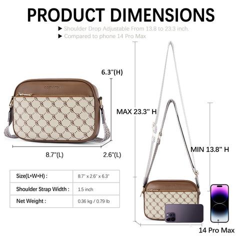 BOSTANTEN Quilted Crossbody Bags for Women Vegan Leather Purses Small Shoulder Handbags with Wide Strap Coffee with Beige BOSTANTEN