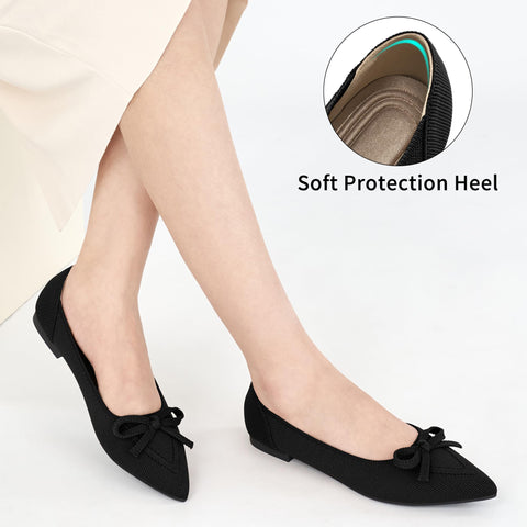 Ablanczoom Ballet Flats Shoes for Women: Dressy Pointed Toe Bow Knit Flats Comfortable Slip On Work Business Shoes for Driving Dating Wedding Black