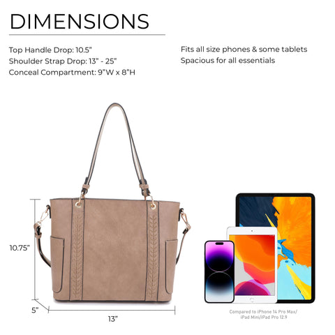 JESSIE & JAMES | Austin Whipstitching Concealed Carry Tote Bag with Lock and Key, TTop Handle CCW Purse Taupe JESSIE & JAMES