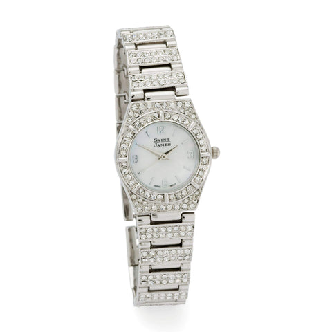 Ross-Simons Saint James Women's 25mm Crystal and Mother-of-Pearl Watch in Stainless Steel Ross-Simons