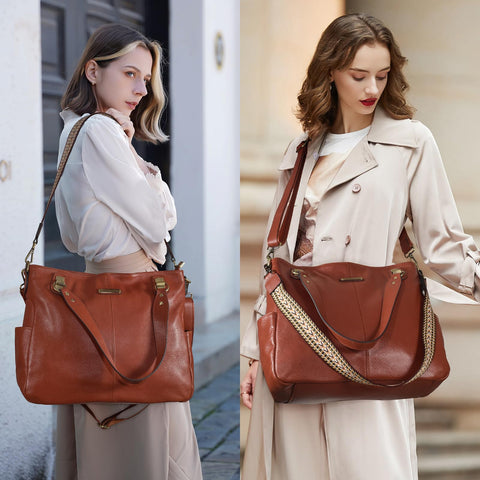 Blofinche Genuine Leather Tote Bag Womens Top Satchel Purses ladies Handbags Soft designer shoulder work bags brown Blofinche