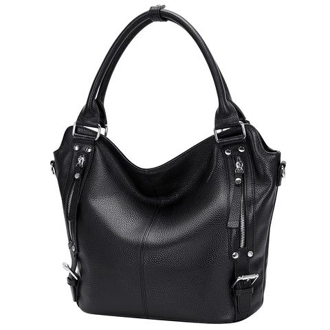 Over Earth Genuine Leather Handbags for Women Hobo Shoulder Bag Ladies Leather Tote Bag(O172E Black) Over Earth