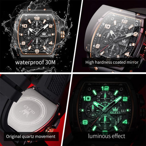 OLEVS Watch Men Big Face Luxury Original Dress Waterproof Casual Nice Wrist Male Black Watches for Men Chronograph Analog Classic Business Rose Gold Arabic Numerals Black Watches Relojes para Hombres