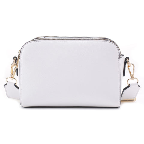 EVVE Crossbody Bags for Women Trendy Triple Zip Small Crossbody Camera Bag Purse with Wide Guitar Strap | White EVVE