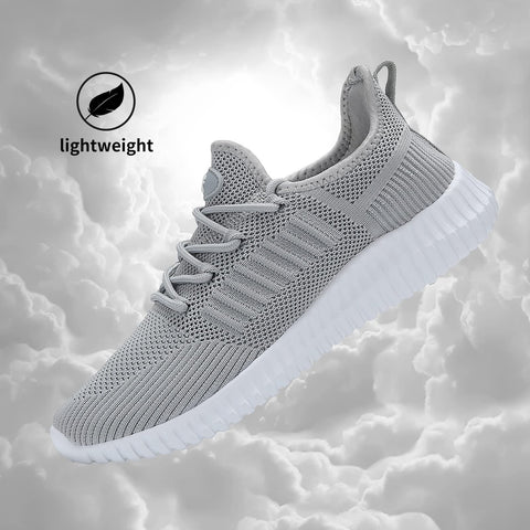 SK·TRIP Women's Walking Shoes Lightweight Breathable Flying Woven Mesh Upper Casual Jogging Shoes Ladies Tennis Shoes Workout Footwear Non-Slip Gym Sneakers for Women Grey
