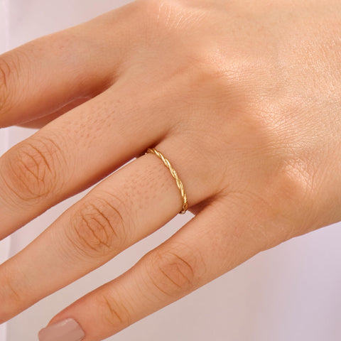 BRENNMORE Solid 14k Gold Stackable Rings for Women 14kt Gold Twisted Braided Band Ring Dainty Stacking Rings Real Jewelry Thin Stack Rings Womens Handmade Rope Ring Size 6 (Hammered Twisted, 6) BRENNMORE