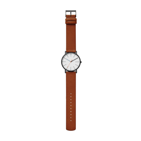 Skagen Men's Signatur Three-Hand Black Stainless Steel and Brown Leather Band Watch (Model: SKW6374) Skagen