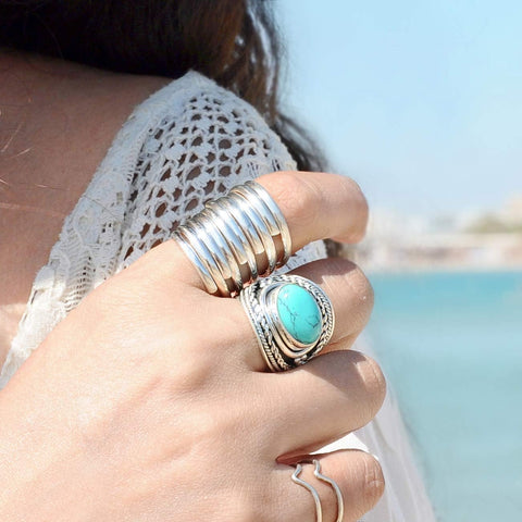 Boho-Magic 925 Sterling Silver Band Rings for Women Wide Wrap Statement Ring (9) Boho-Magic