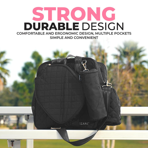 IZARI Pickleball Bag For Women w/Ball Bag and Fence Hooks, Pickleball Bags for Women and Men, Pickleball Paddle Bag Tote For Women and Men, Pickleball Bag Gifts IZARI