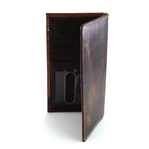 Ariat Men's Rodeo Wallet, Hand Tooled Leather Corner, Antiqued Silver Concho, Tan ARIAT